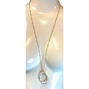 Gold tone Chain little rings Faux Gem clear teardrop Pendant necklace 16 inch